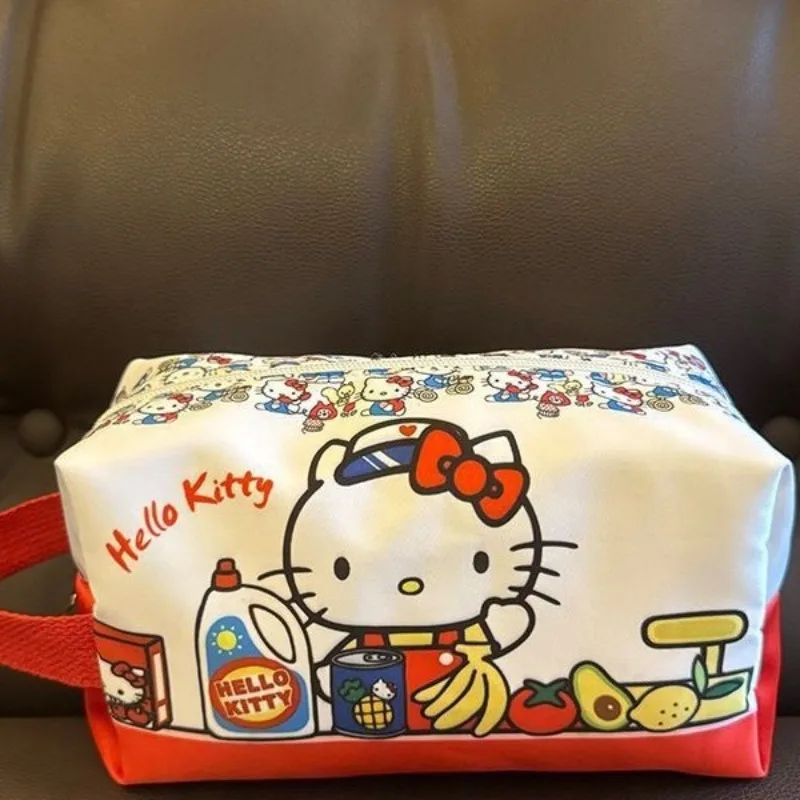 

Cute Hello Kitty Makeup Bag Portable Large Capacity Travel Cartoon Cat Niche Storage Box Powerful Handbag Wholesale for Women