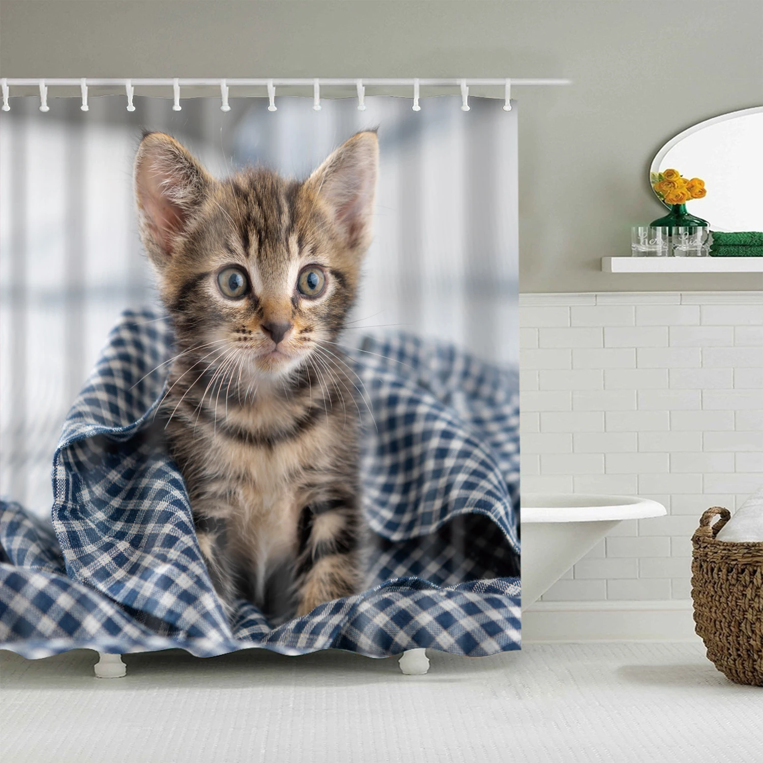 Tenda da doccia in tessuto simpatico cartone animato ippopotamo animali cani gatti cervo tenda da bagno tenda da bagno in poliestere impermeabile