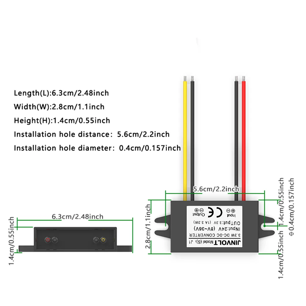 محول فرق الجهد 24 فولت إلى 3.3 فولت DC-DC محول وحدة (8 فولت ~ 36 فولت مدخل، مخرج 1 أمبير/2 أمبير/3 أمبير)، محول طاقة جهد باك