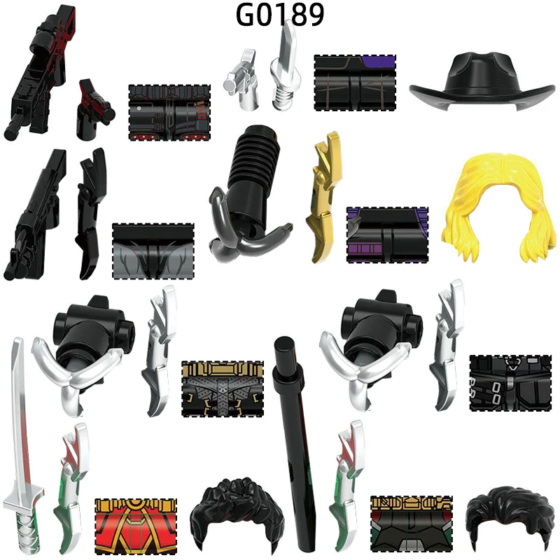 The G0189 Weapons Pants Hair Parts Action Figures Cloak Hook Dart Sword Stick Model Blocks MOC Bricks Set Gifts Toys