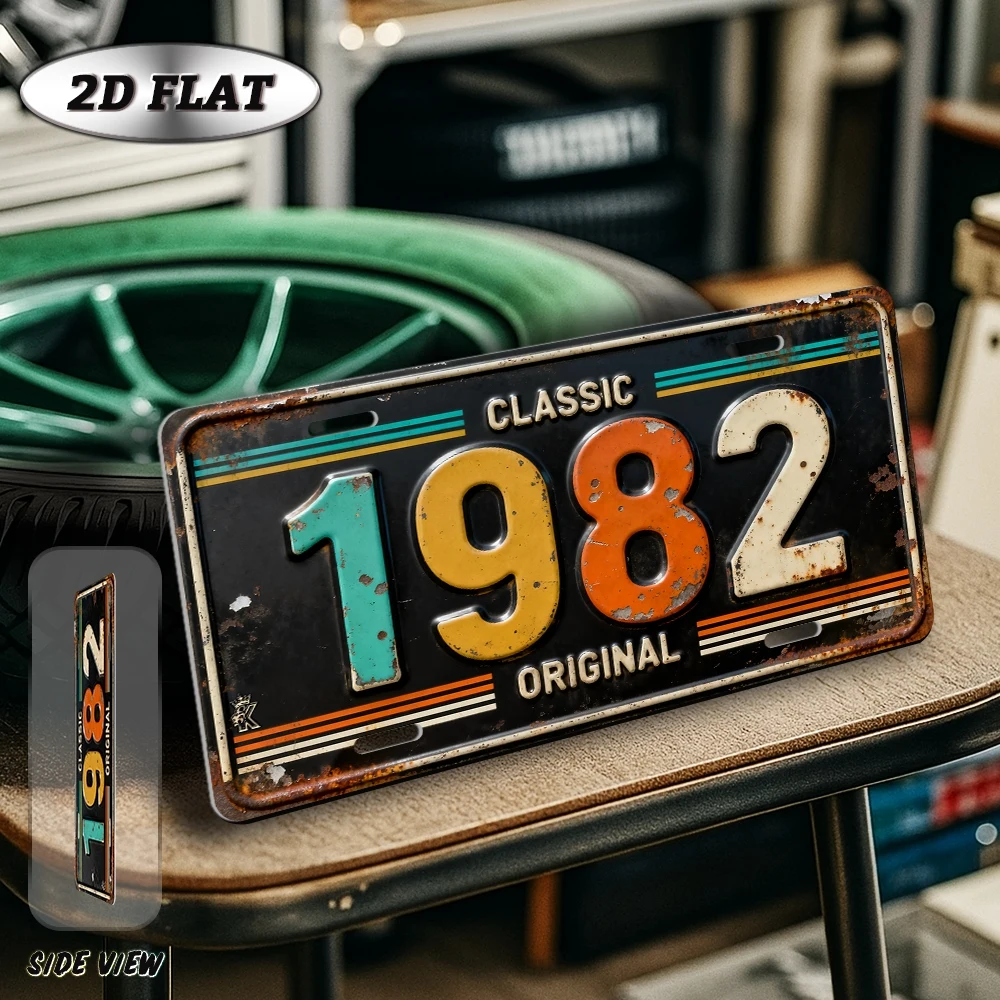 2D Flat, [2D Flat] 1pc 1pc Vintage 1982 Metal Wall Sign - Retro Aluminum Plaque Suitable for /Outdoor Decoration, 1982 Birth Yea