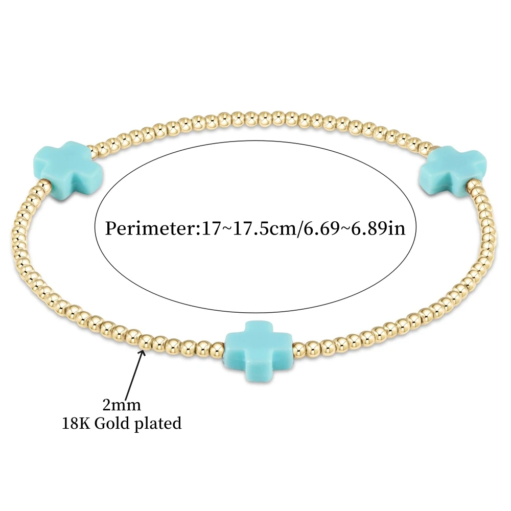 Vlen Cross Bracelet Jewelry Gift Stackable 18K Gold Plated Beads Bracelets for Women Summer Pulseras