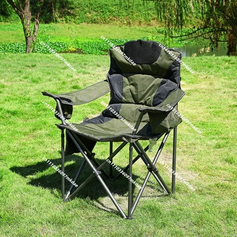 Armrest beach fishing chair, camping folding chair, 600D Oxford cloth armchair, padded upholstered chair