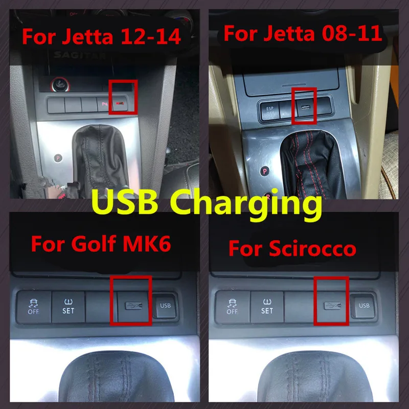 Car interior Usb Charging 5V 2A Mobile Phone USB Charger Adapter  with install Cable For vw Golf 6 MK6 Jetta 2008-2014 Scirocco