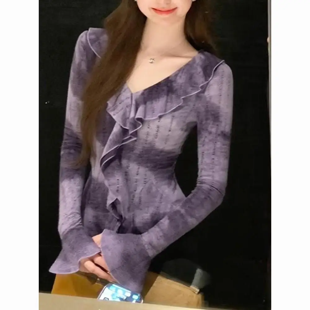 2025 Otoño Invierno personalidad madura ligera altamente conocible generoso ropa adecuada Tops de punto púrpura mujeres