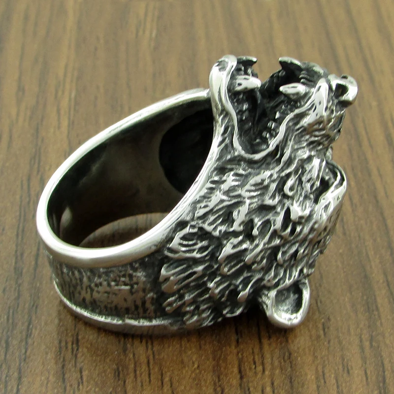Punk 316L Stainless Steel Bear Animal Ring For Man Silver Color Golden Brown Bear Head Ring Jewelry