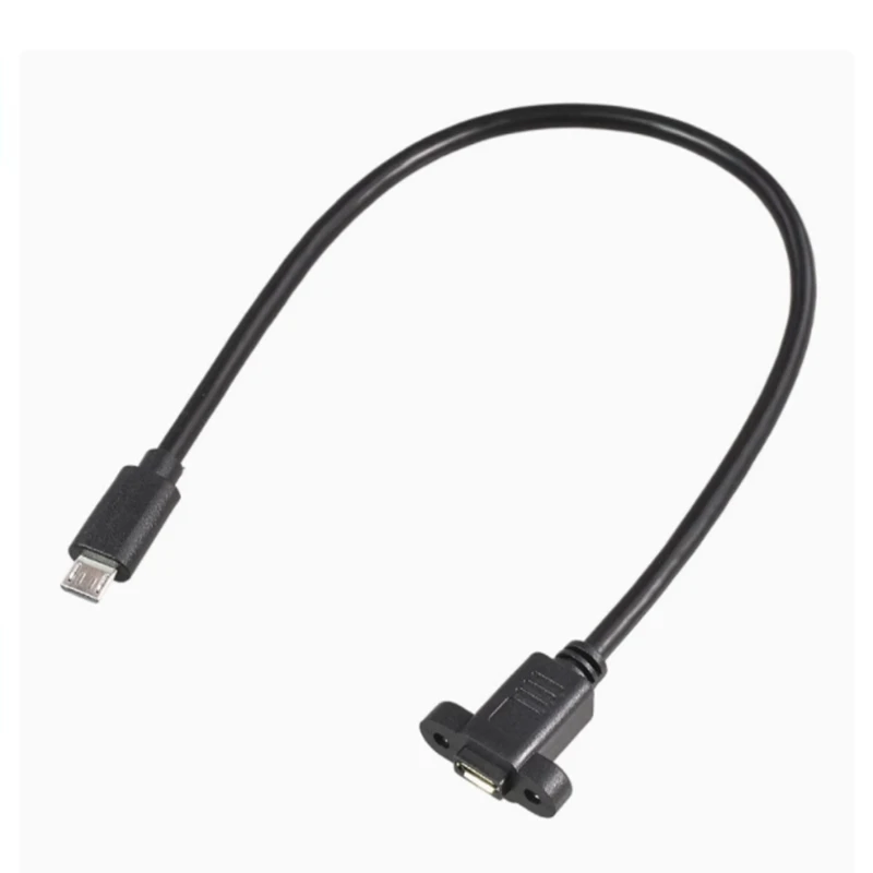 Micro USB USB 2.0 Male Connector To Micro USB 2.0 Female Extension Cable Pitch 17.5mm With Screws Panel Mount Hole 25cm 0.25m