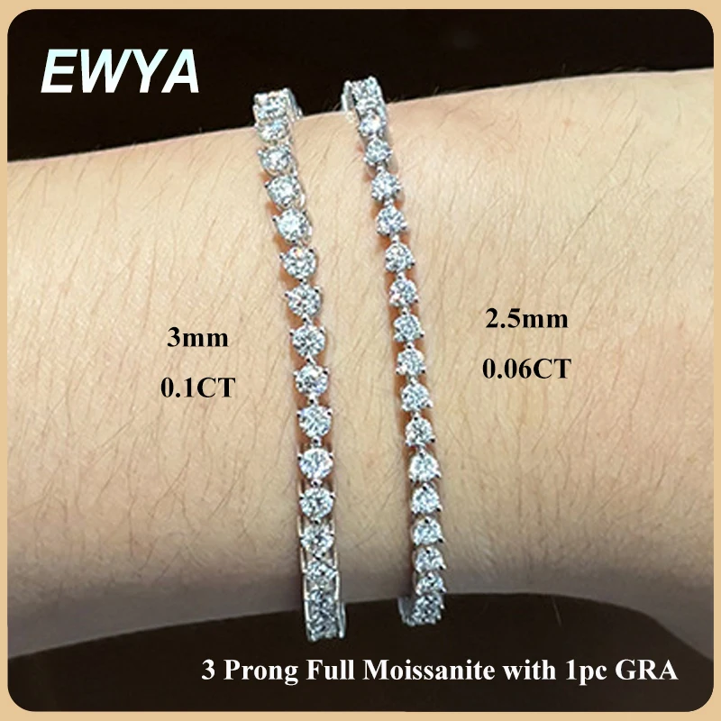 3 Claw Setting D Color VVS1 Full Paved Moissanite Tennis Bracelet 2.5mm 3mm Hidden Clasp S925 Sterling Silver Pass Diamond Tester Anti Tarnish Iced Out Link Chain Unisex Hip Hop Fine Jewelry Gift For Men Women Daily Club Party