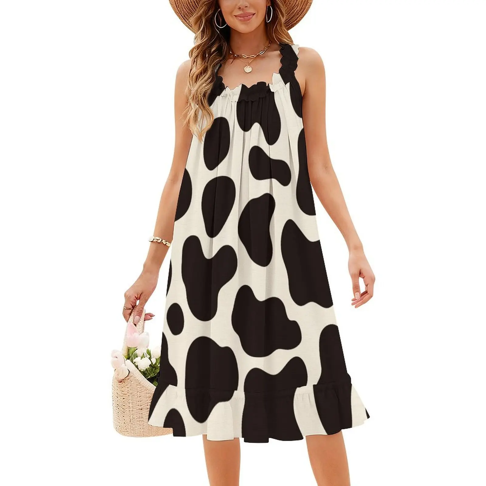 

Cute Cow Pattern Design Women's Elegant Party Dress A-Line Dress With Short/Long/Sleeveless Options Cow Pattern Cow Design Cow