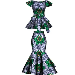 Set africano da due pezzi con gonna svasata e top Dashiki in cotone con stampa cerata taglie forti WY10076