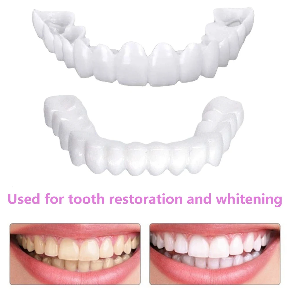 False Teeth Veneer Silicone Top & Bottom Teeth Safe Adhesive Denture Hide Braces Cosmetic Teeth Denture Fake Tooth Cover