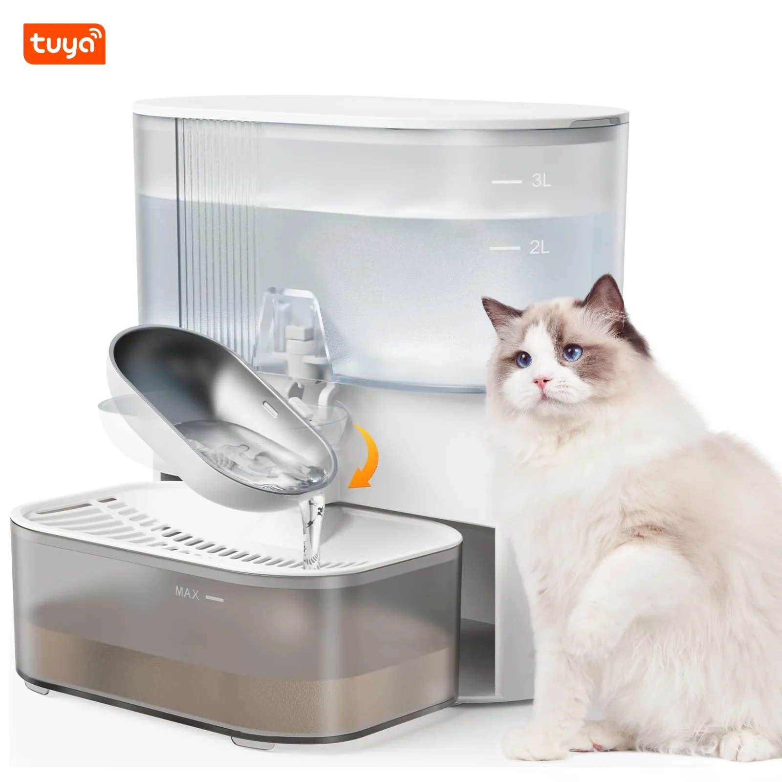 

Wireless Cat Water Fountain No Filters, Wastewater Separation,SUS Bowl, 3L Pet Water Fountain for Cats & Dogs Dispenser,White