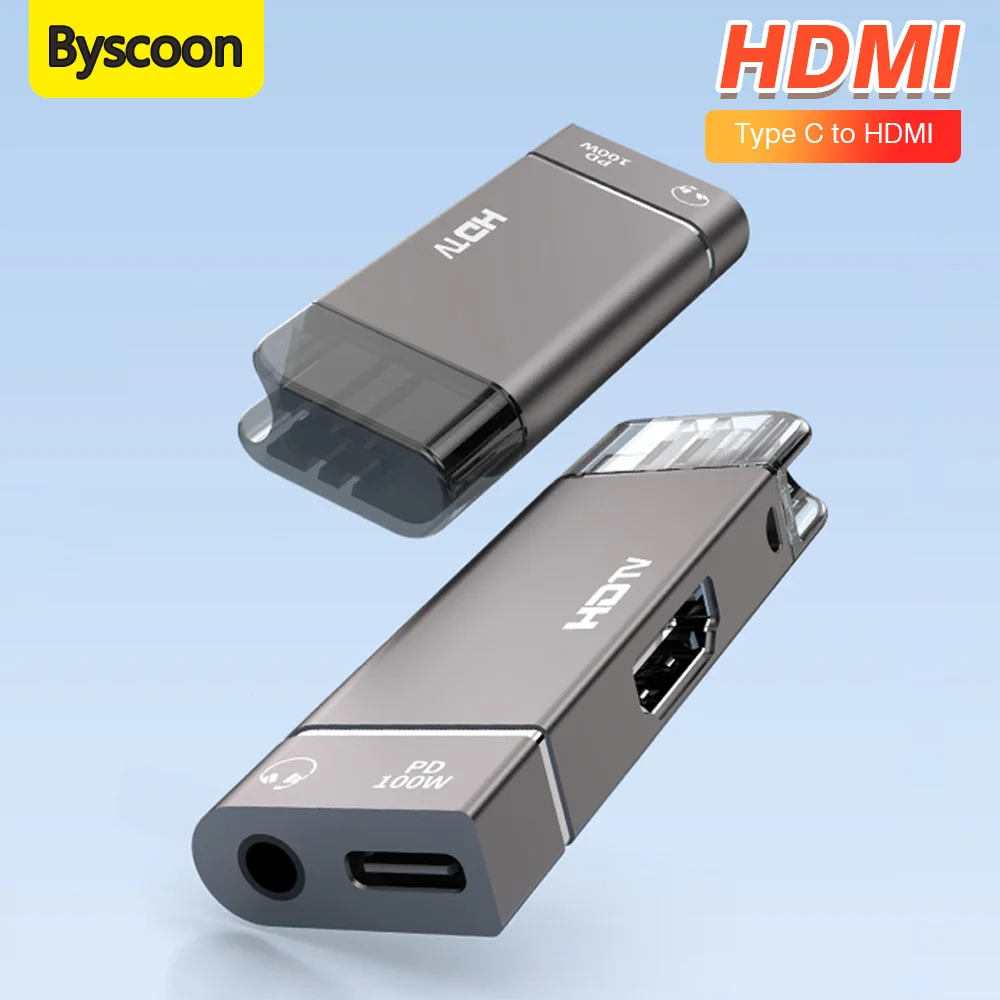 PD 100W Type-C to HDMI Adapter 8K HD Phone Transmission Charging 3.5mm Headphone Adapter for MacBook Chromebook Samsung Xiaomi