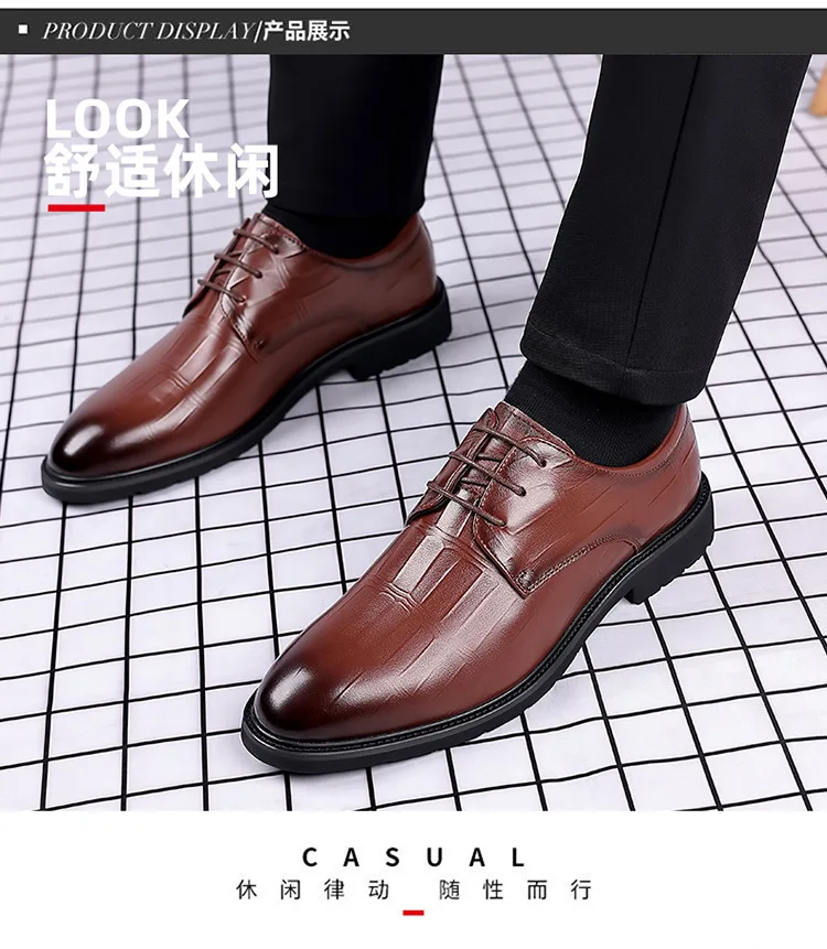 Leather shoes for men\'s new business genuine leather casual and breathable Korean version pointed groom\'s wedding shoes for men