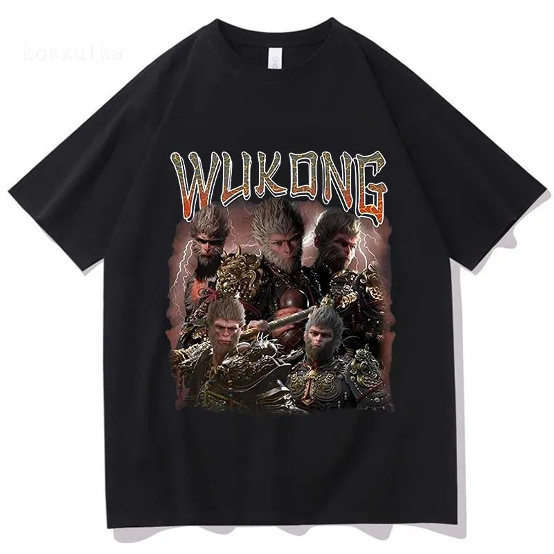 New Game Black Myth Wukong Print T-Shrit Men's Vintage Washed Oversized Short Sleeve Cotton T Shirt Y2k Hip Hop Streetwear Tops