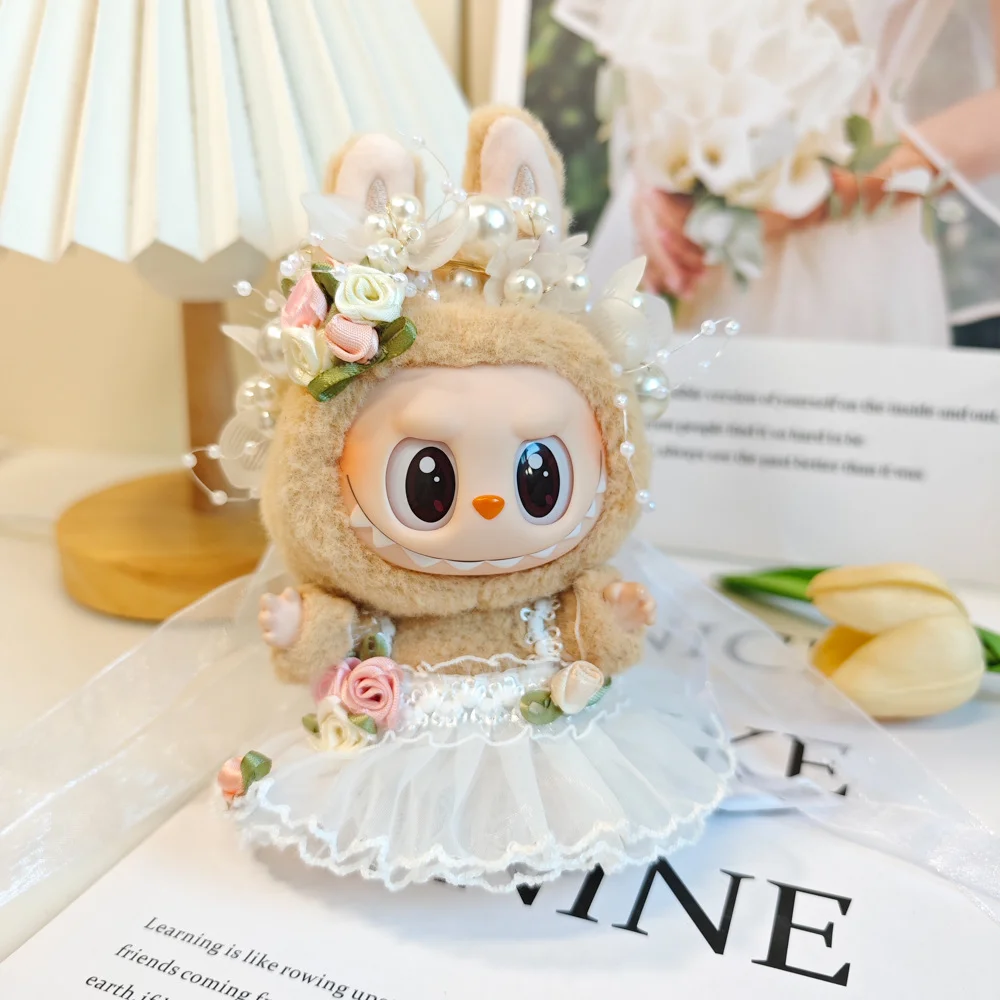 DIY 15cm Cute Mini Plush Doll Clothes Accessories Bear Jumpsuit Clothing Cartoon Doll Cute Wedding Dress for Labubu