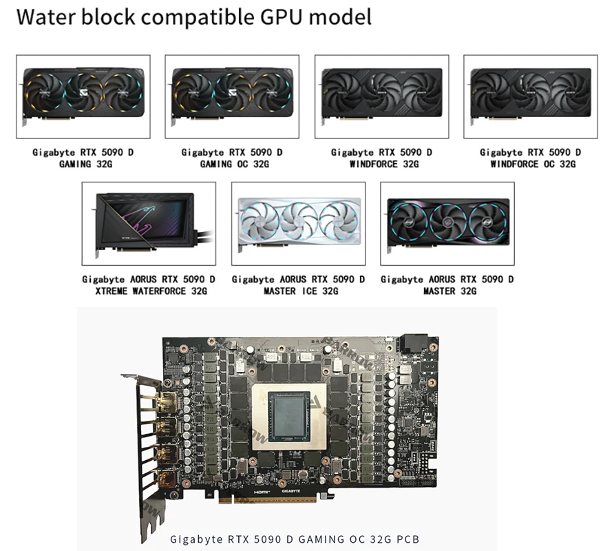 Barrow GPU Water Block for GIGABYTE RTX 5090 D GAMING / WINDFORCE OC 32G / AORUS MASTER Video Card, With Backplate BS-GIG5090-PA - Image 6