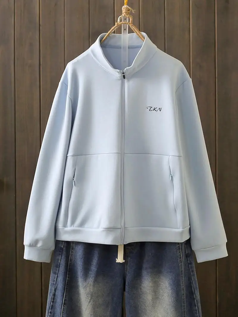 Fall Large Size 200 Pounds Short Stitched Letter Casual Sports Jacket Loose Fit Zipper Pocket Korean Style Commute Wind
