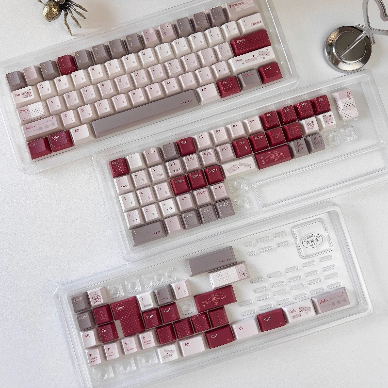 MiFuny Retro Red Theme Keycaps PBT Dye Cherry Profile Custom PC Mist-Transparent Gamer Keycaps for Mechanical Keyboard Gift