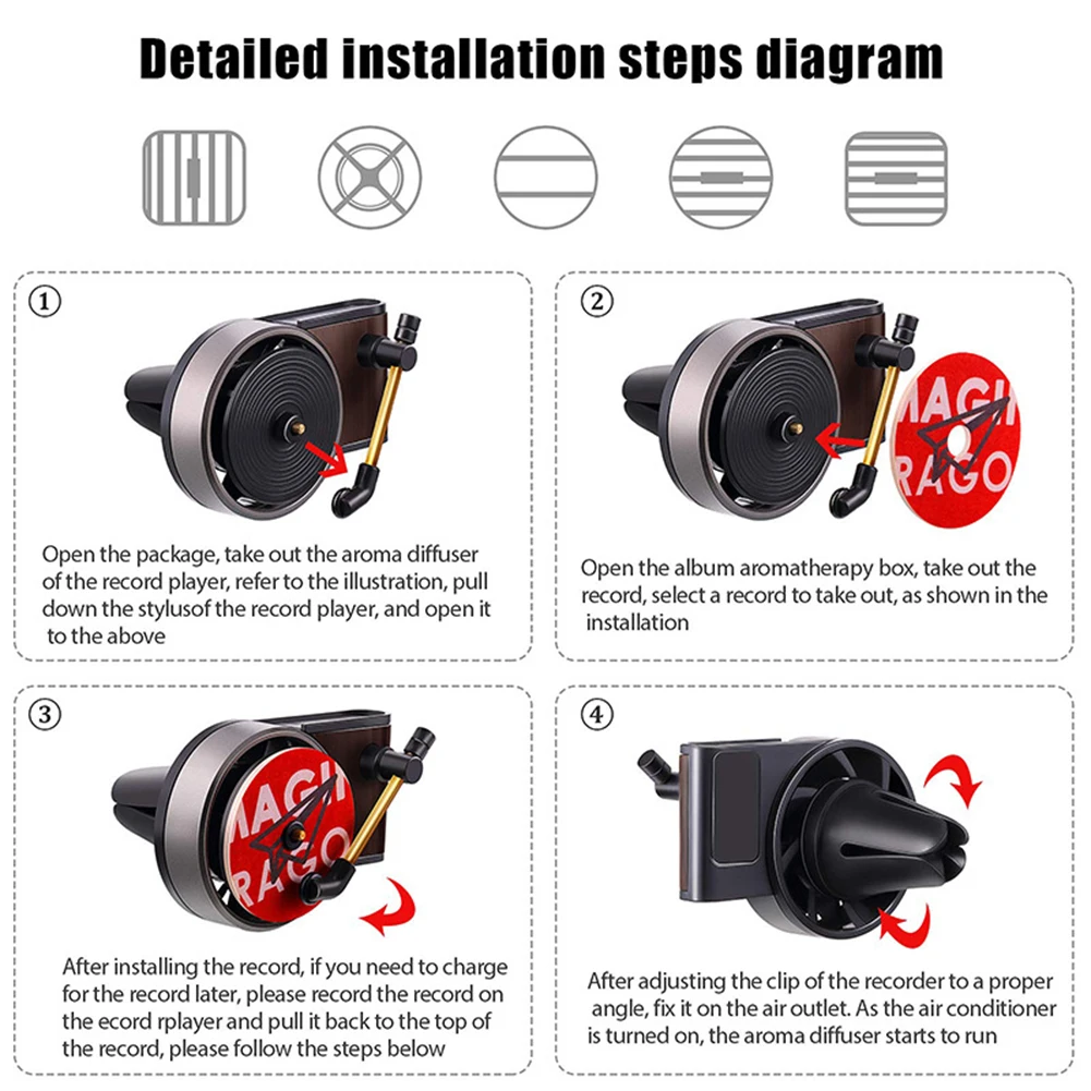 Vintage Turntable Car Perfume Fragrance Clip Spin Phonograph Air Vent Outlet Aromatherapy Clip Auto Decoration Accessories view 5