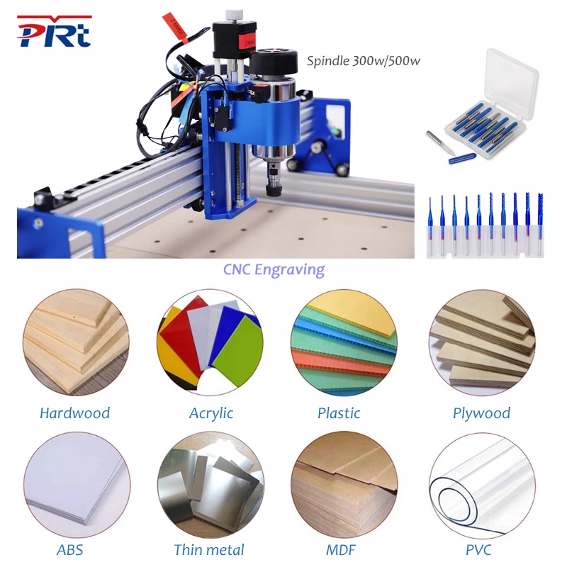 PRTCNC Engraving Machine Engraver Benchtop 4040 CNC Router DIY Laser GRBL ER11 for Wood PCB Acrylic PVC Leather Bamboo Metal MDF