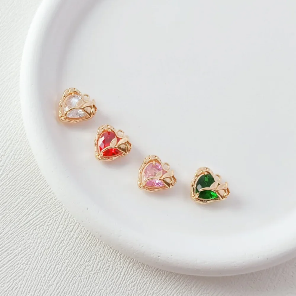 

14K Gold-plated Micro-inlaid Zircon Heart Rose Pendant, DIY Handmade Bracelet Necklace Accessory Material