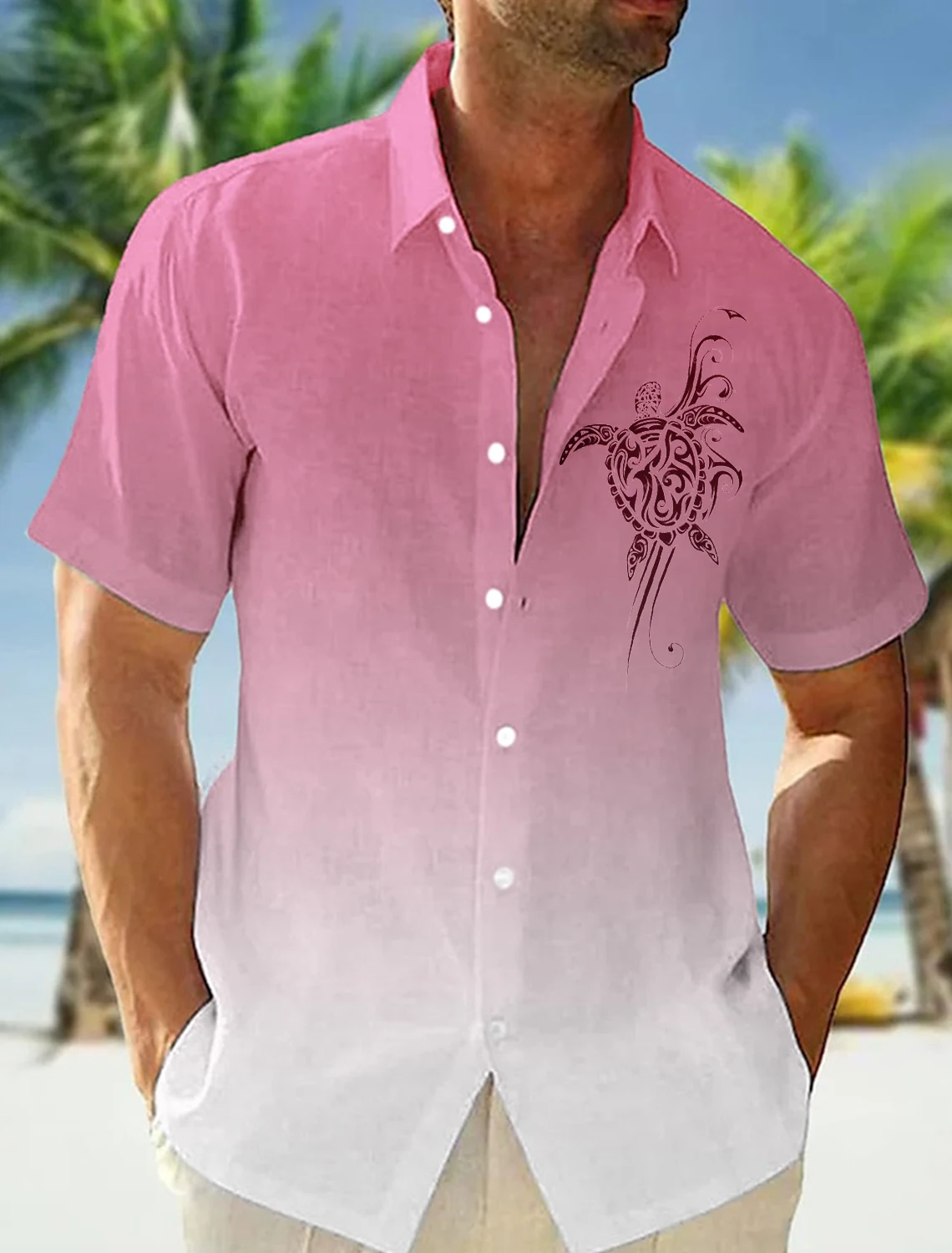 2025 Casual Men's Shirts Summer Clothing Gradient Graphics Apparel Vacation Seaside Oversized Short Sleeve Tops For Male