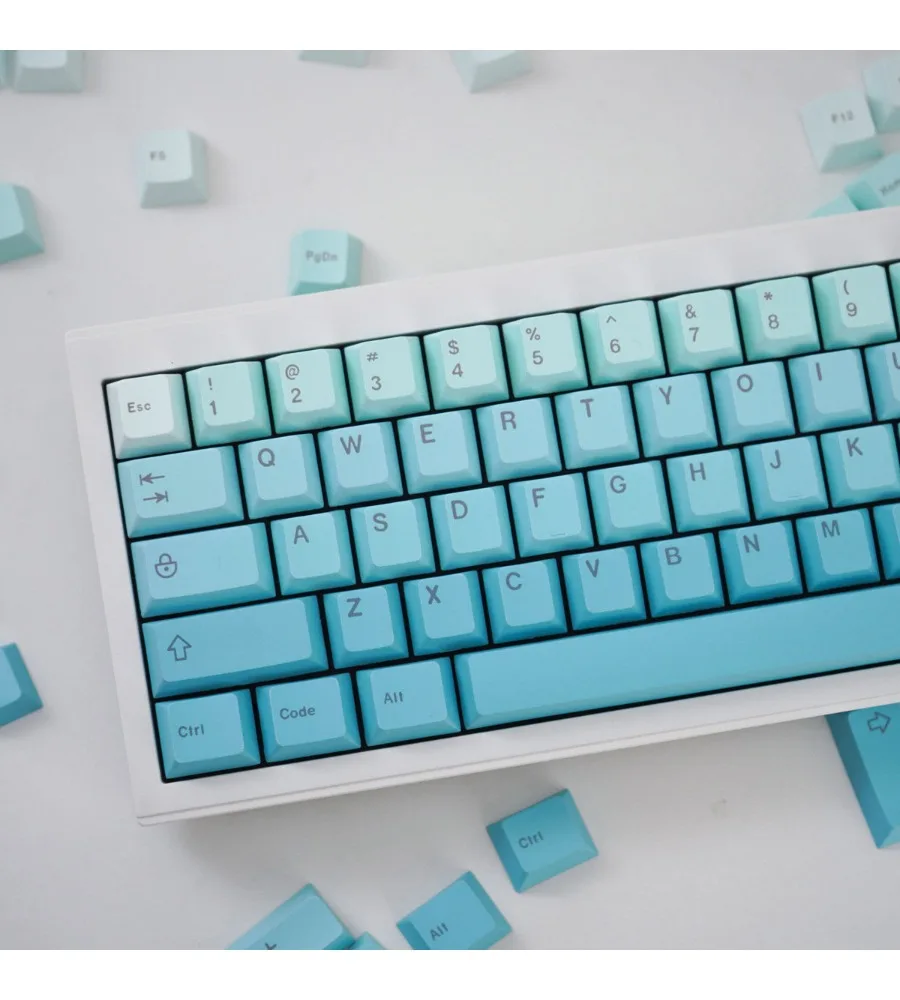 Gradual change cyan positive/side engraving 125 key mechanical keyboard keycap PBT hot sublimation custom cherry original height