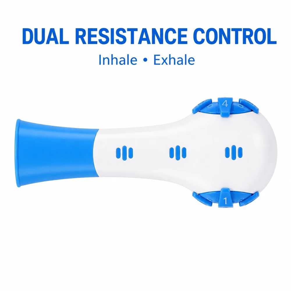 Portable Respiratory Muscle Training Device Adjustable Inhale Exhale Resistance Breathing Exerciser for Daily Fitness Use