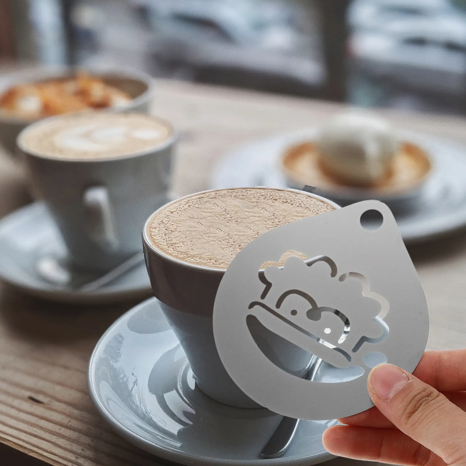 304 Stainless Steel Latte Art Stencil Reusable Coffee Decorating Template for Cappuccino Cocoa Powder