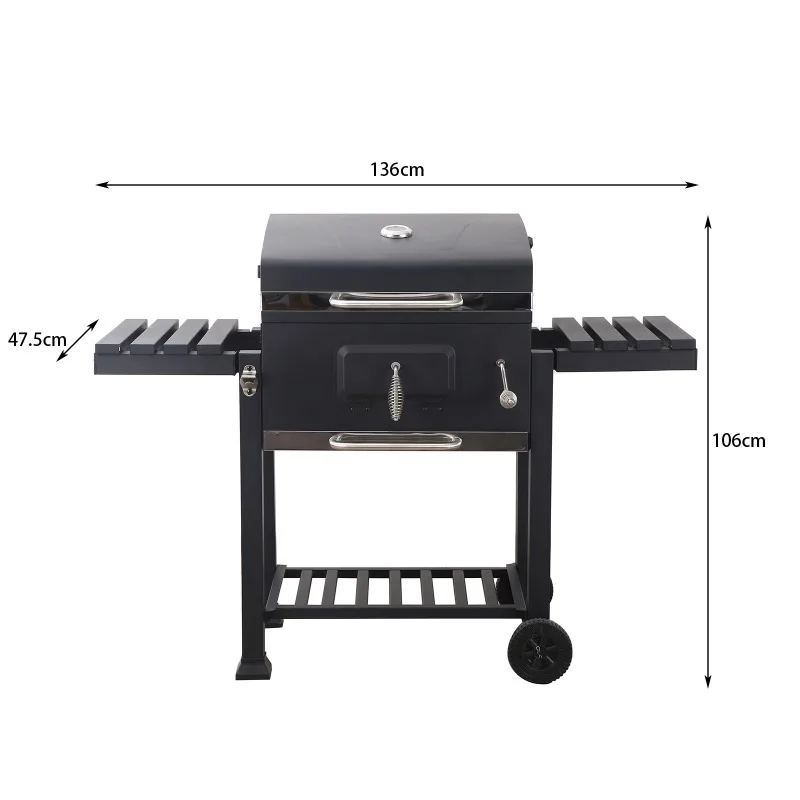 Home or Garden Smoker BBQ Grill — Large Square Outdoor American-Style Barbecue Cart