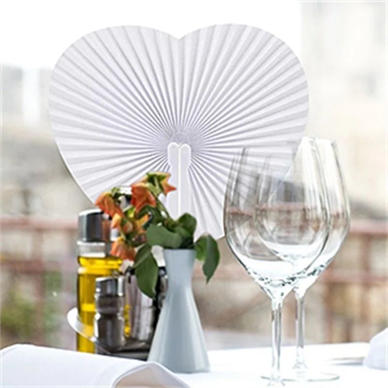 30/60/100 Pack Folding Handheld Fans Heart Shaped Paper White Wedding Fans Assortment  For Birthday Party Favors  Supply DIY