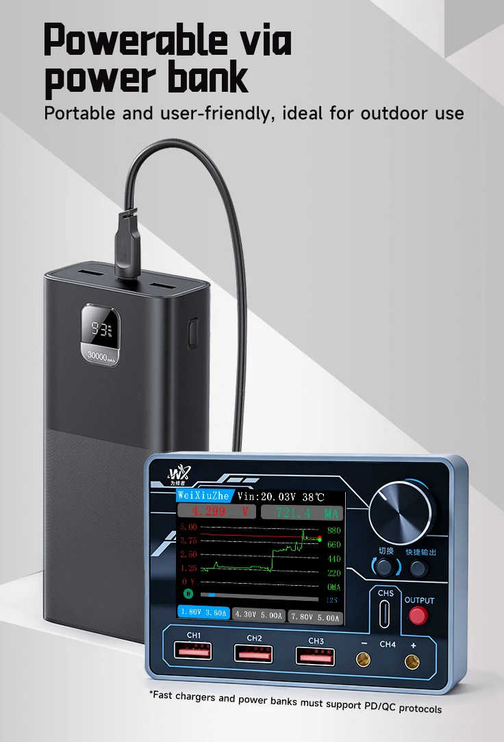 WXZ PTV1 PD Smart Power Supply for Precision Phone Repair with AI Current Analysis 0.1mA Ultra High Resolution Tool