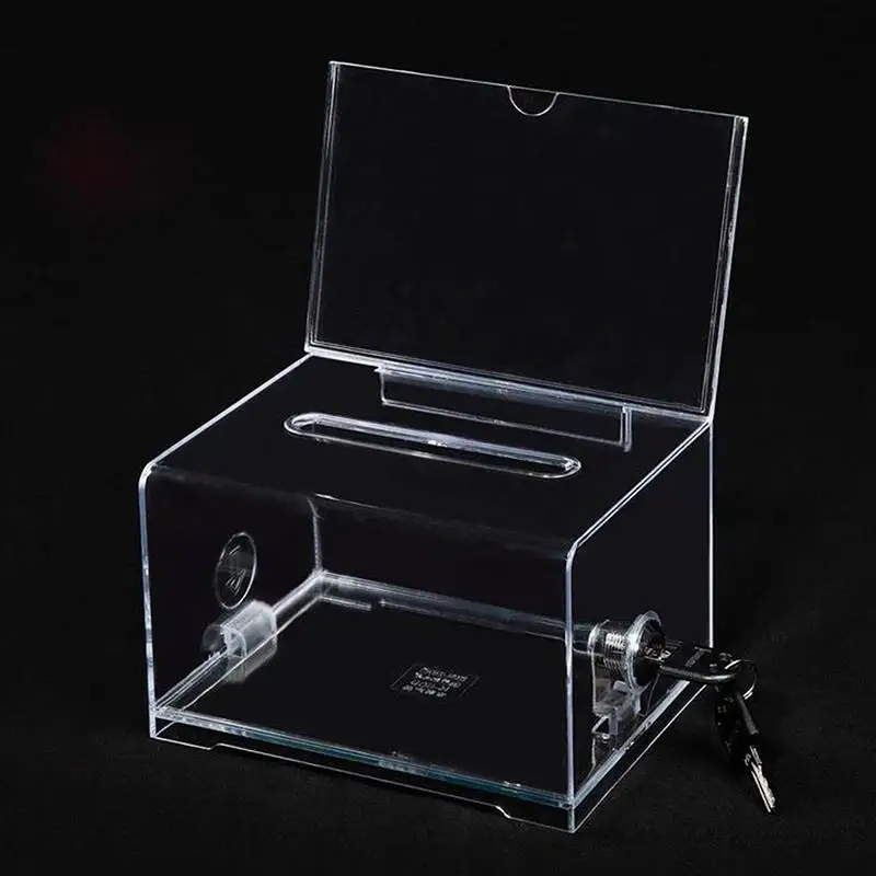 1 Pc Acrylic Plastic Container With Lock And Sign Holder Durable Solid Ballot Box Voting Tip Jar Suggestion Box For Office Use