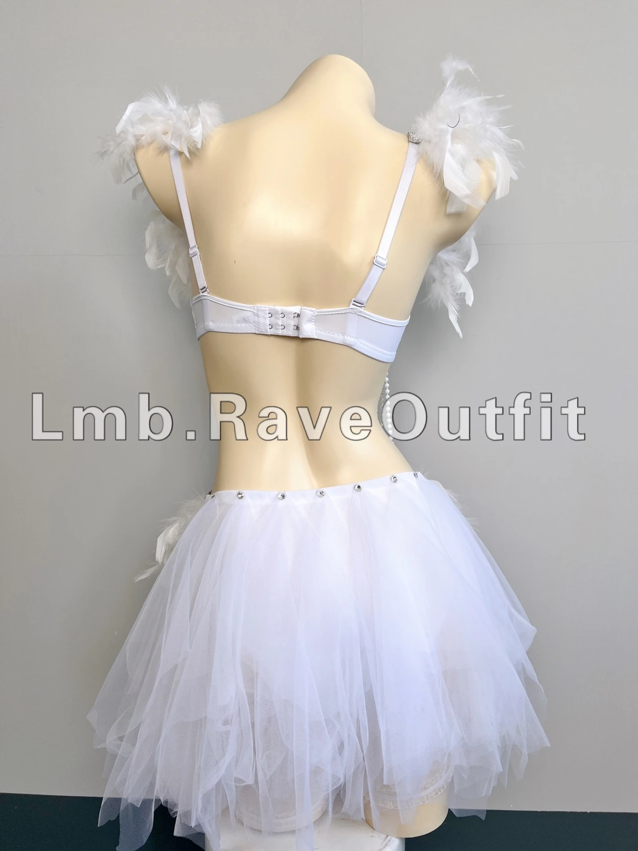 Women DJ Dancer Nightclub Sexy Pole Dance Costume White Feather Beading Bikini Rave Outfit Electric Music Festival Clothing