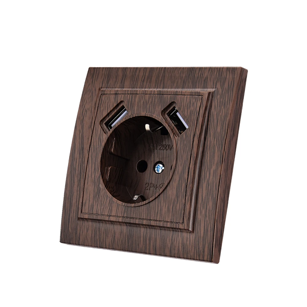 Houten stopcontacten Niet geslepen muur Ingebed Vlamvertragend AC-stopcontacten EU-standaard Stekkers Stopcontact 250V Klassiek stopcontact