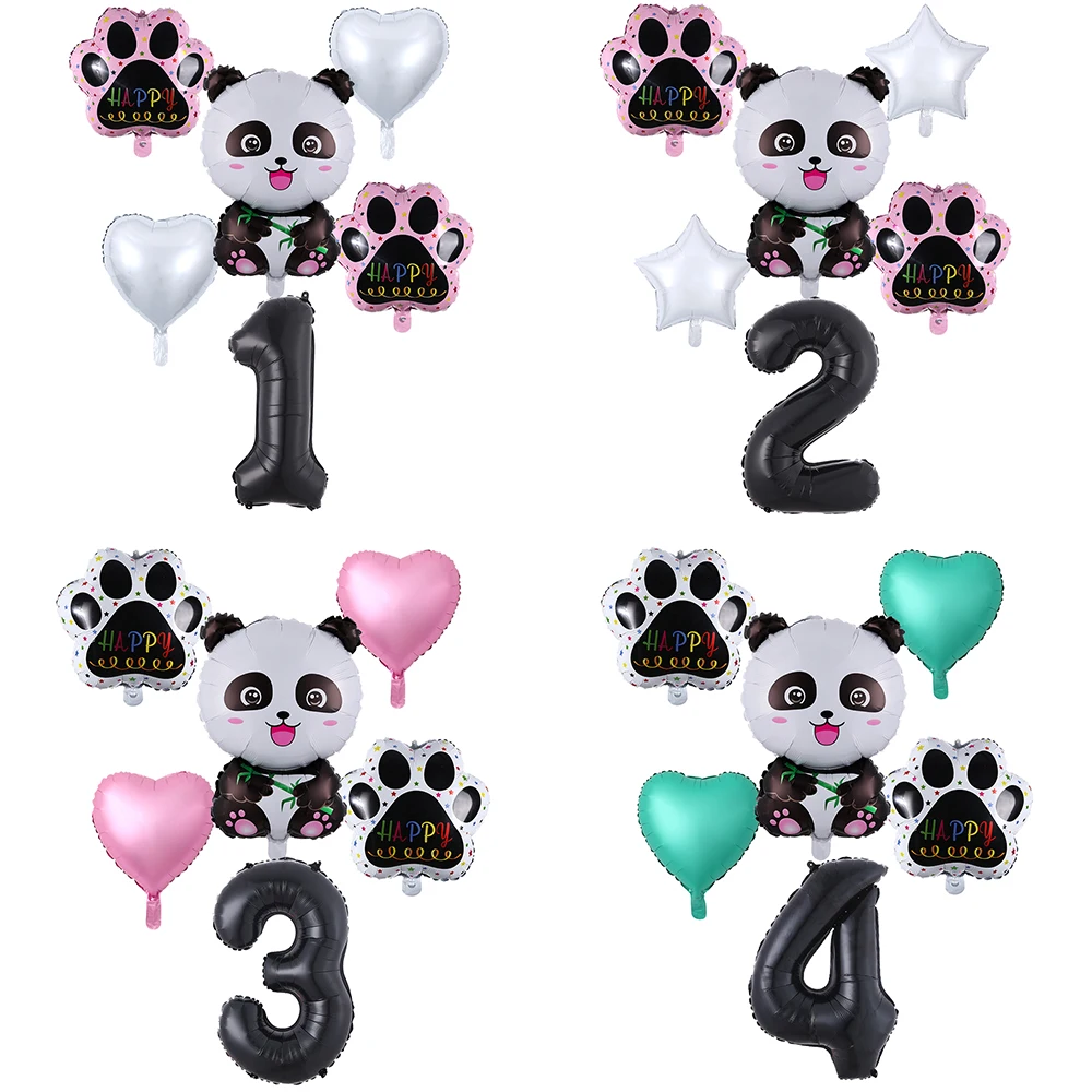 Cartoon Panda Foil Balloons Set Black 30inch Number Balloon Animals Theme Birthday Party Decor Foot Globos Panda Party Supplies