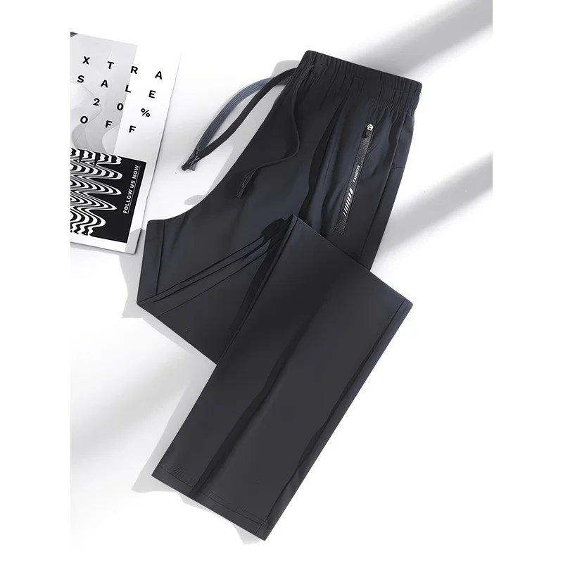 2PCS Spring Summer Women's Trendy Pants Women's Ice Silk Speed Drying Sports Pants Zipper Pocket Comfortable Casual Sports Pants