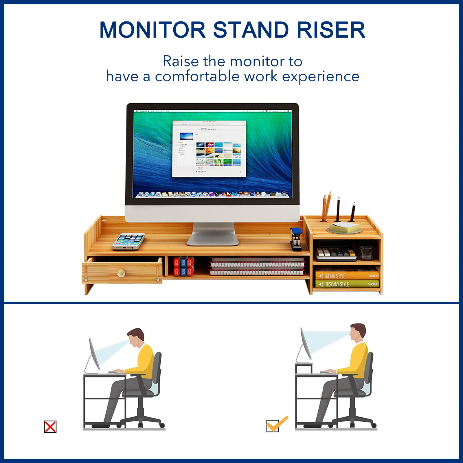 

Computer Monitor Height Stand With Drawer Storage Rack Desktop Office Home Use Laptop Stand Desk Organizer Shelf