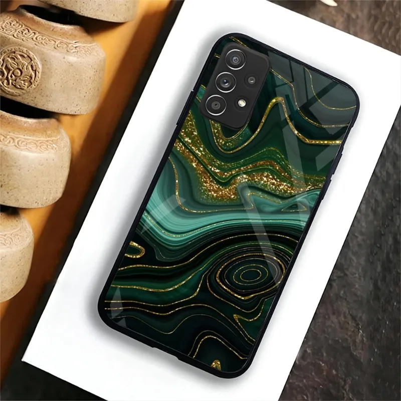 Jade Stone Marble Phone Case For Samsung A 52 70 71 72 81 91 E S 4G 5G 33 20 S 12 10 21 22 13 30 31 32 40 42 50 51 Glass Cover