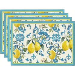 4pcs Blue Lemon Iris Summer Placemats 11.8 in x 15.7 in Seasonal Table Mats For Party Kitchen Dining Decoration