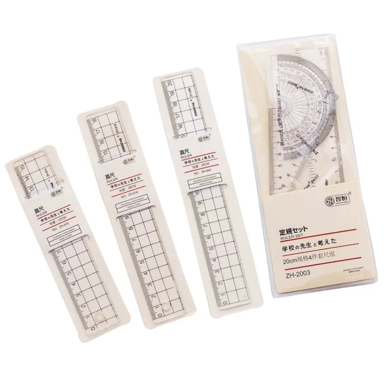 4pcs Clear Grid Acrylic Ruler-Minimalist Creative Plastic Ruler Set for Students Handmade Scrapbooking Measuring Tool Stationery
