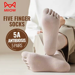 MiiOW 5Pairs Men Sports Split Toe Stocking Lycra Band Deodorant Antibacterial Five Finger Long Socks Set Causal Pure Cotton Sock