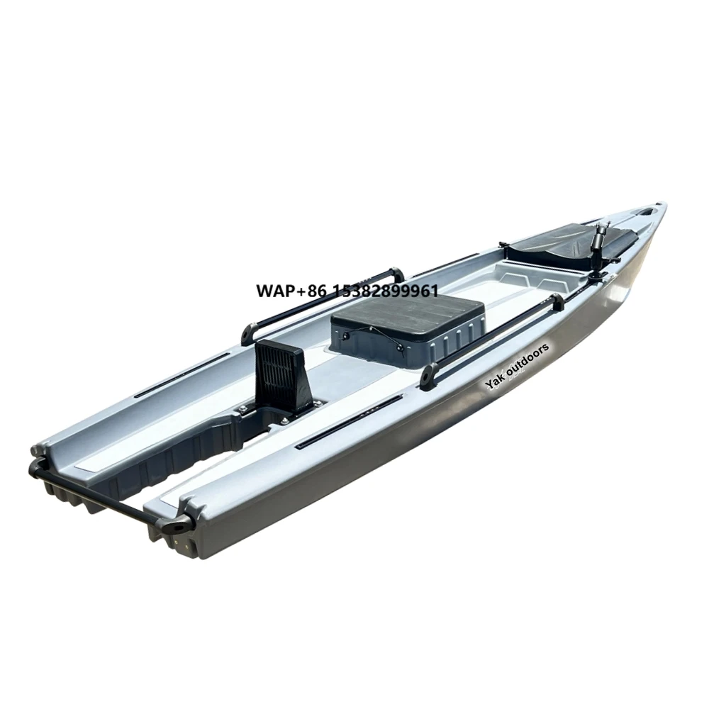 Yak 13ft Solo Skiff Maneuverability Stable Sea Kayak for Water Sports Motorized Big Storage PE Plastic Rowing Boat for Surfing