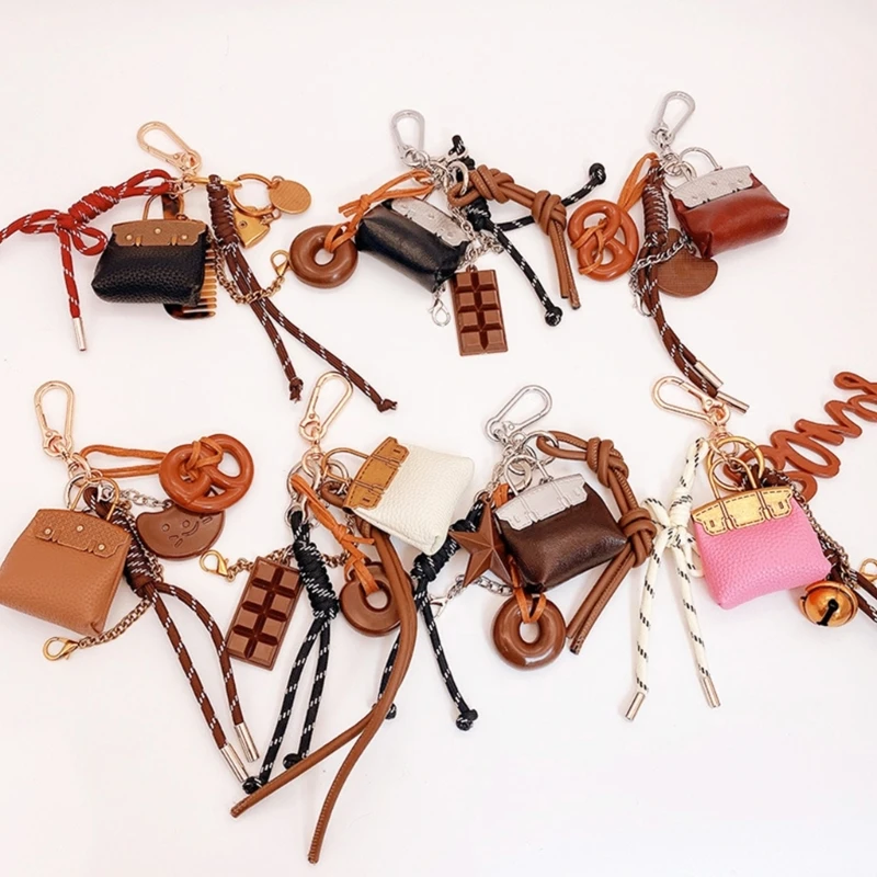 Mini Leather Handbag Chocolate Doughnuts Charms Pendant Keychain Women Bag Decoration Keys Holder Backpack Accessories Gifts
