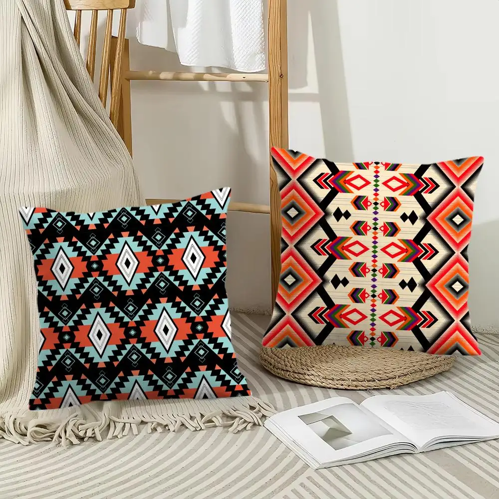 Native Fabric Pattern Cushion Cover Soft Plush Throw Pillow Cover | Double-Sided Cushion Case | Sofa Bedroom Home Decor