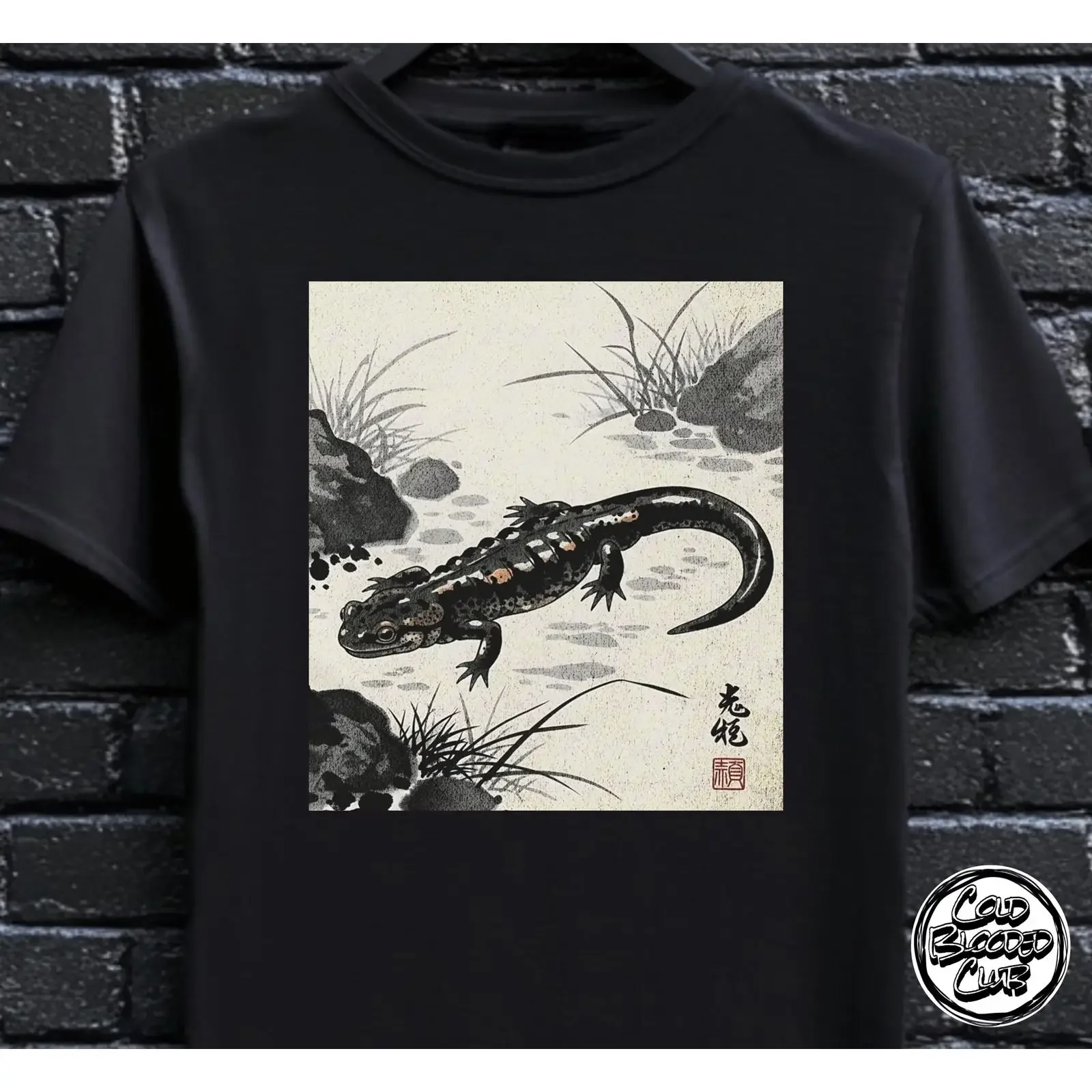 Japanese Ink Art Salamander T Shirt Nature Inspired Zen Aesthetic Perfect for Amphibian Lovers vintage Washed Soft fashion