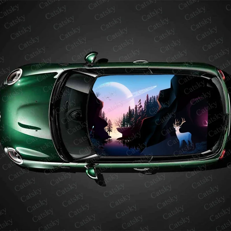 

Merry Deer Snow Forest Car stickers decals car roof sunroof decoration stickers vinyl wrap modified itache car stickers decals