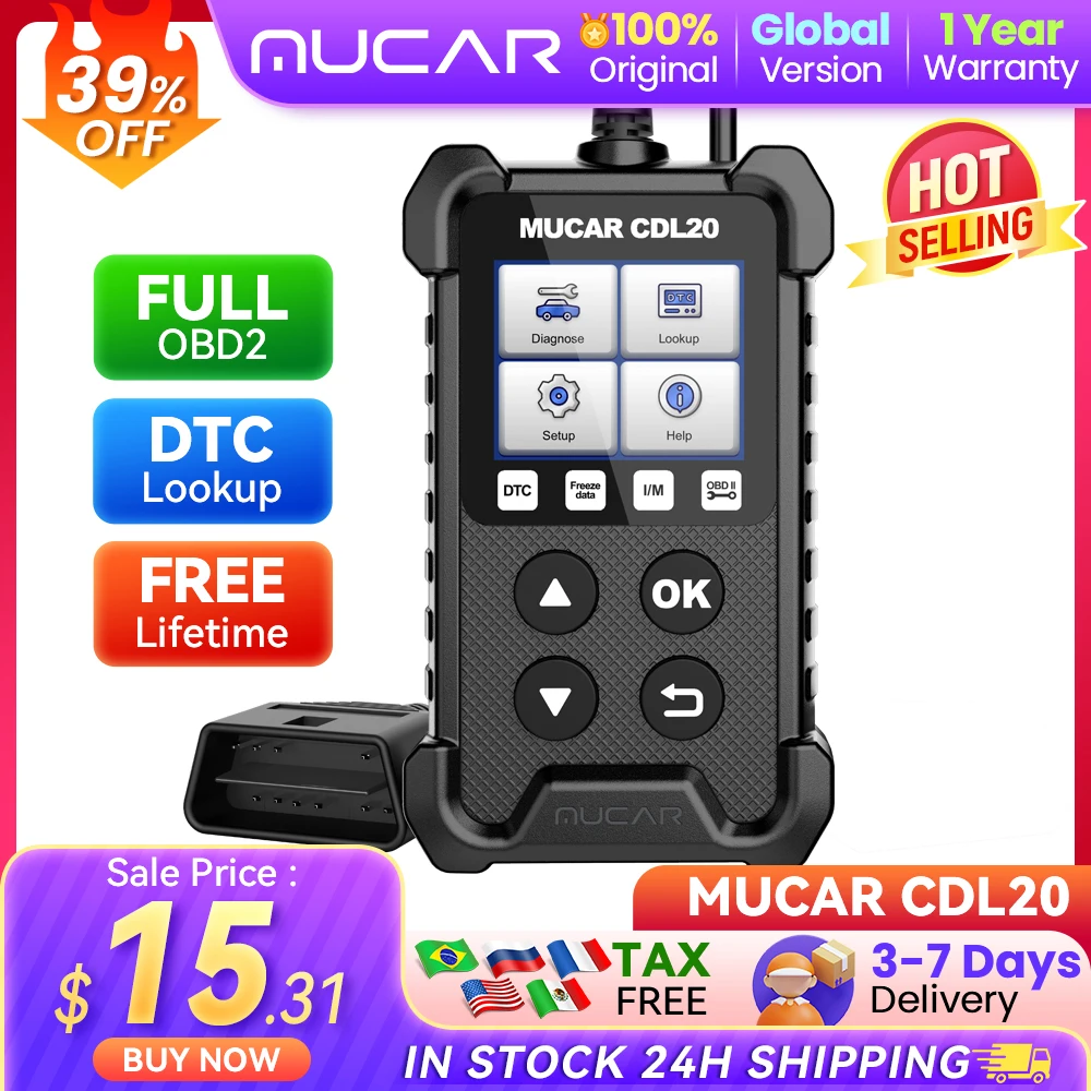 

MUCAR CDL20 Obd2 Car Auto Diagnostic Tools Obd 2 Scanner Automotivo Code Reader Check Engine Full OBD 2 Functions Lifetime Free