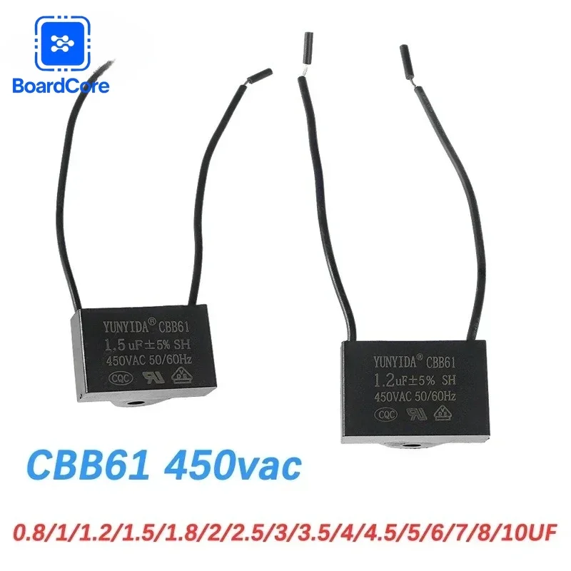 1pc High Quality 450V CBB61 Capacitor 5% 1UF 1.2UF 1.5UF 2UF 2.5UF 3UF 4UF 5UF 6UF 10UF for Fan Motor and AC Start Applications